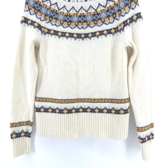 J.Crew Womens Ivory & Blue Rolled Hemline Mock Neck Nordic Lambs Wool Sweater S - Picture 10 of 11